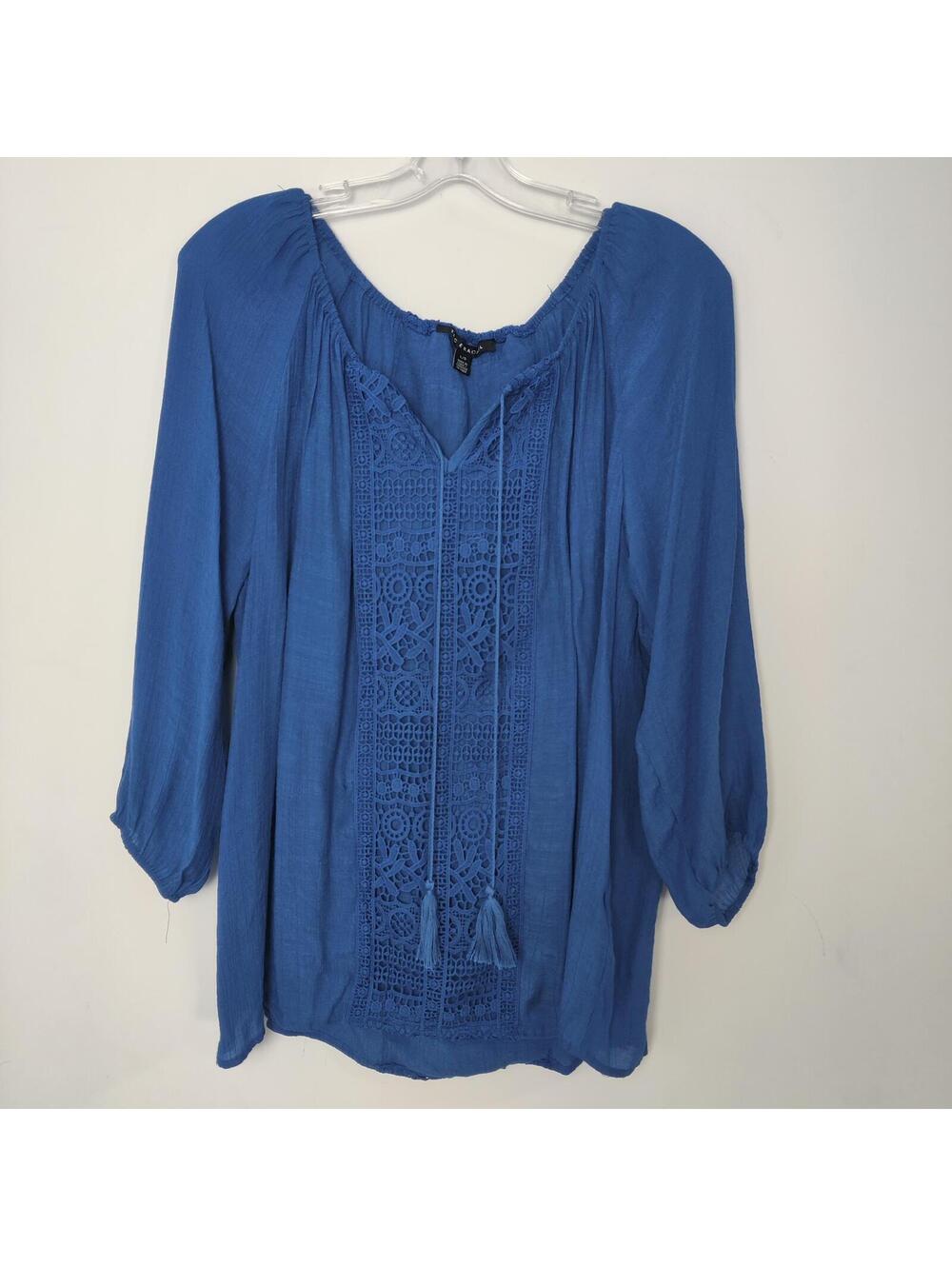 Women’s Zac & Rachel Blue Crochet Peasant Blouse Size Large